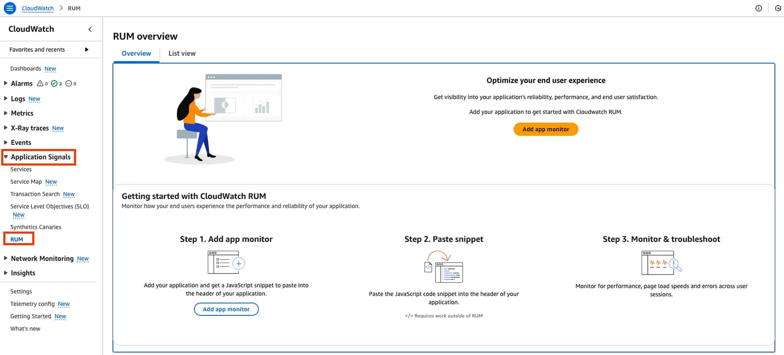 aws console rum