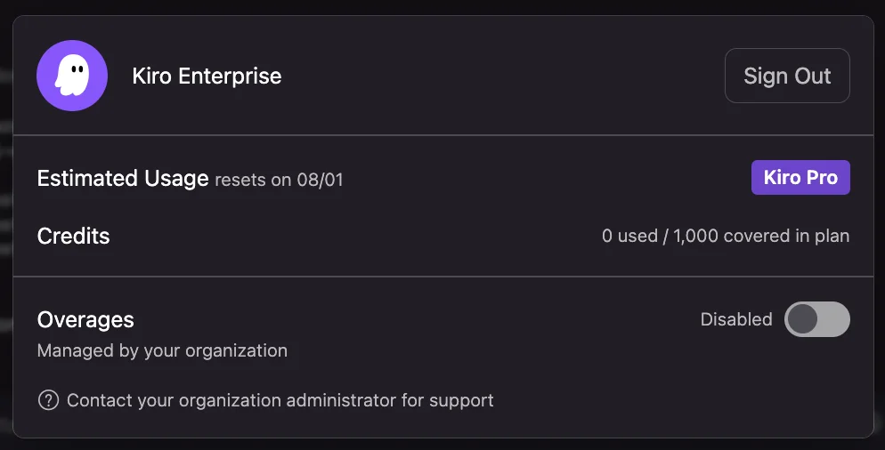 Kiro usage linked to the organization