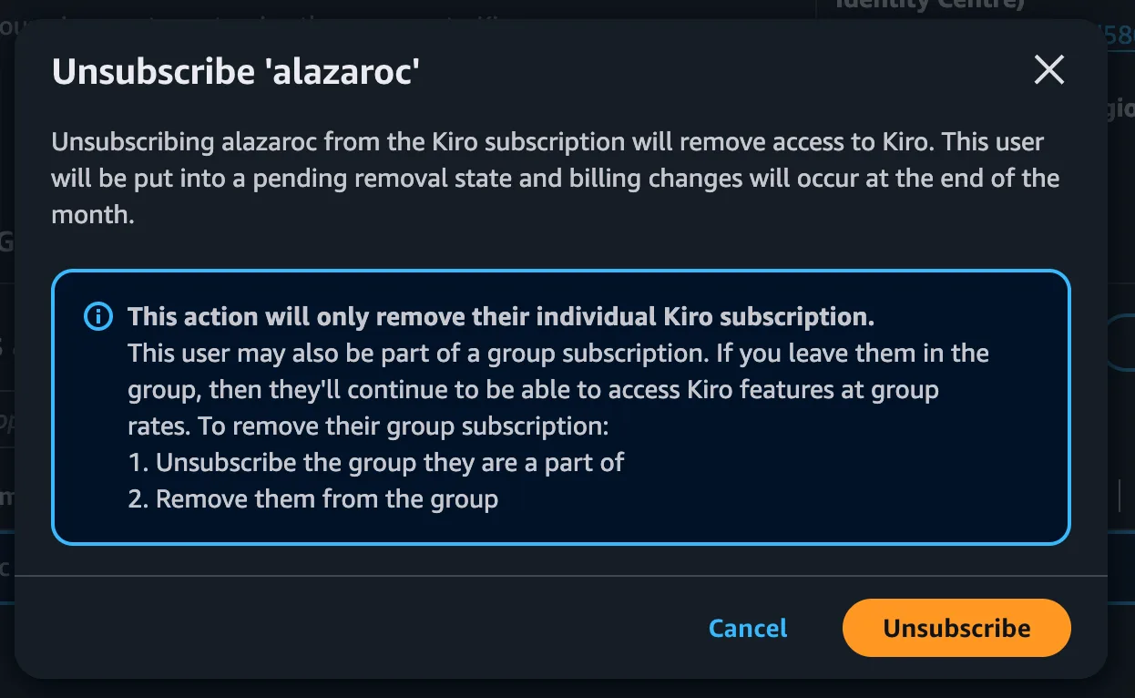 Unsubscribing a user