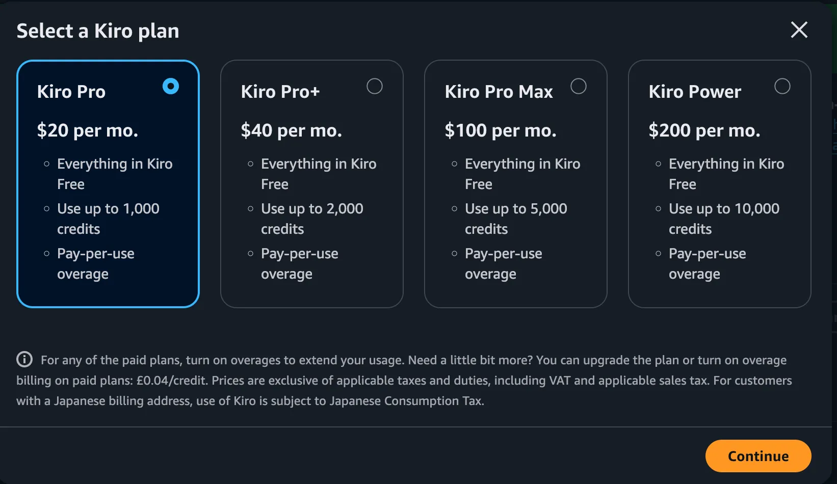 Choose a Kiro plan